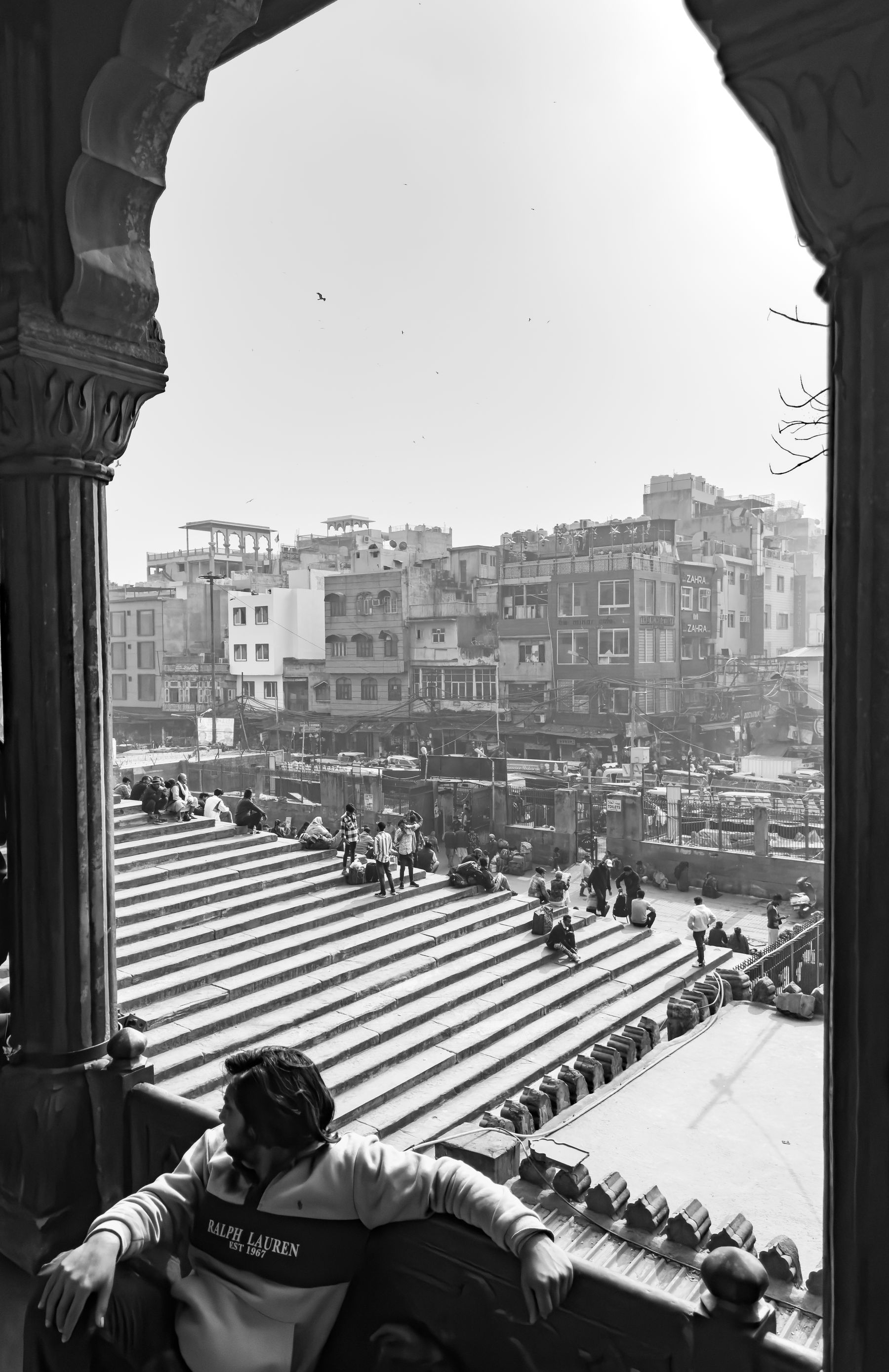 Black And White City View Through Arch